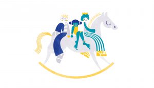 illustration of three children on a rocking horse
