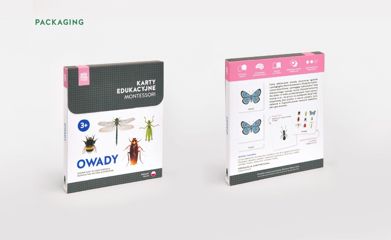 Rozowa Wieza Insects Montessori card packaging